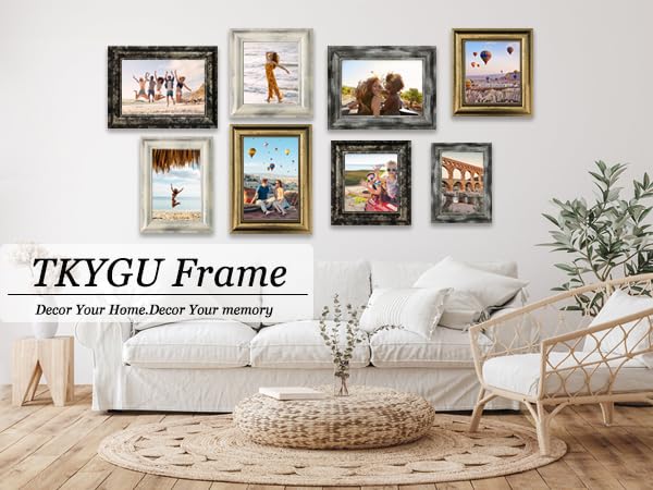 TKYGU 4x6 Picture Frames Set of 4- Rustic Retro Photo Frame with Real Glass Wall Mount and Tabletop Display Family Friends Weddi